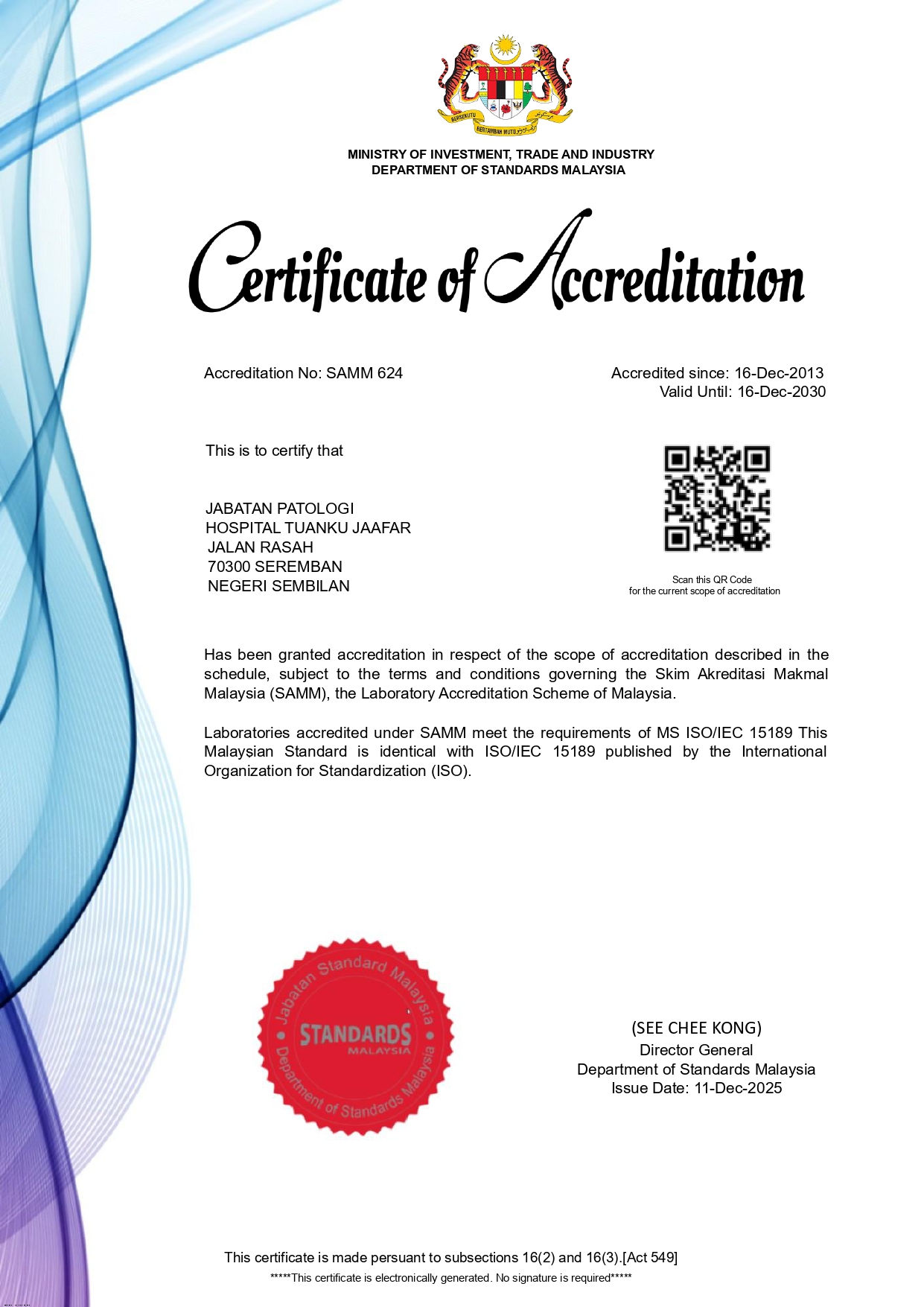 Persijilan MS ISO 15189 Medical Laboratories Energy Management Gold Standard