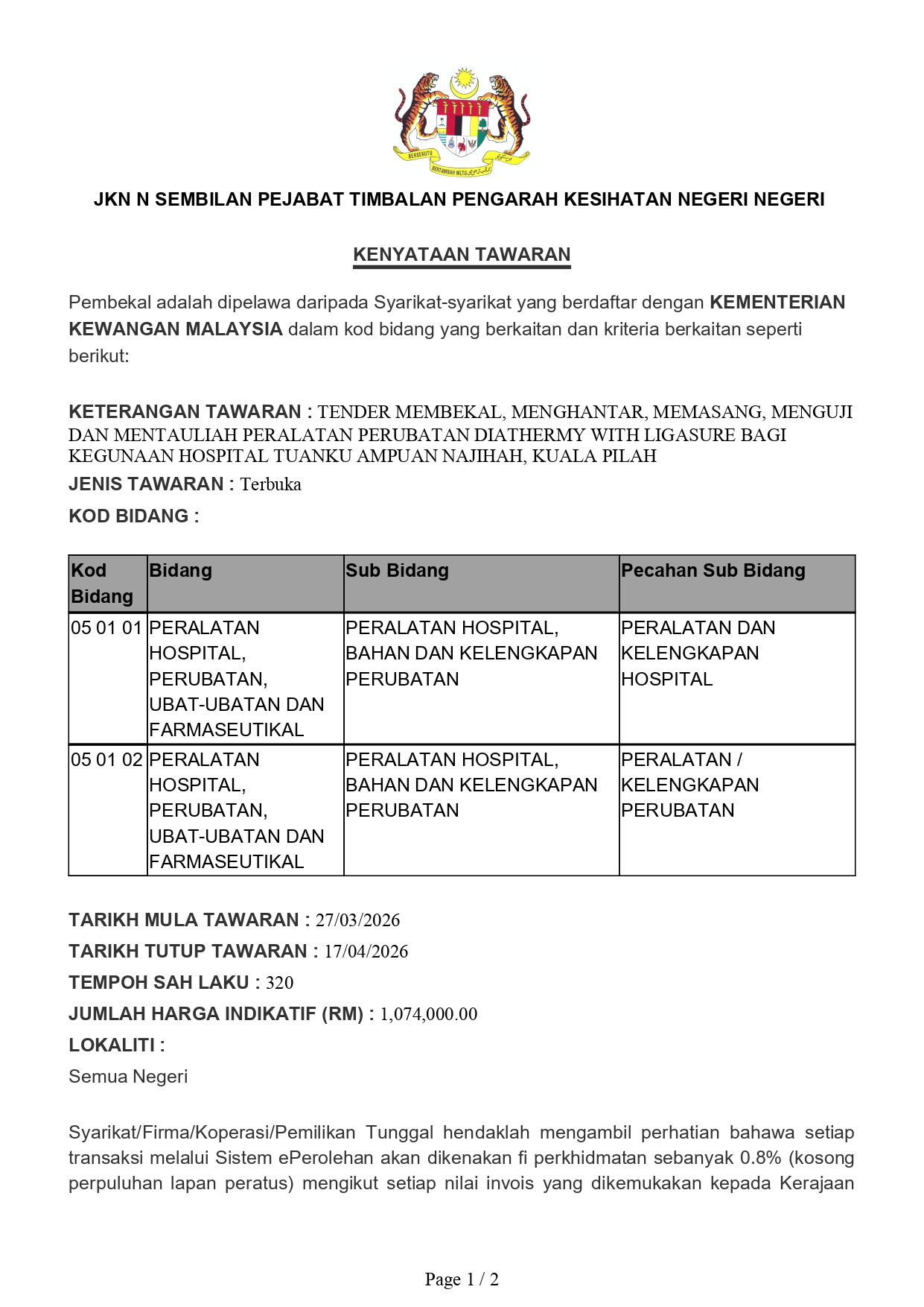 Kenyataan Tawaran Pembekal diathermy HTAN page 0001