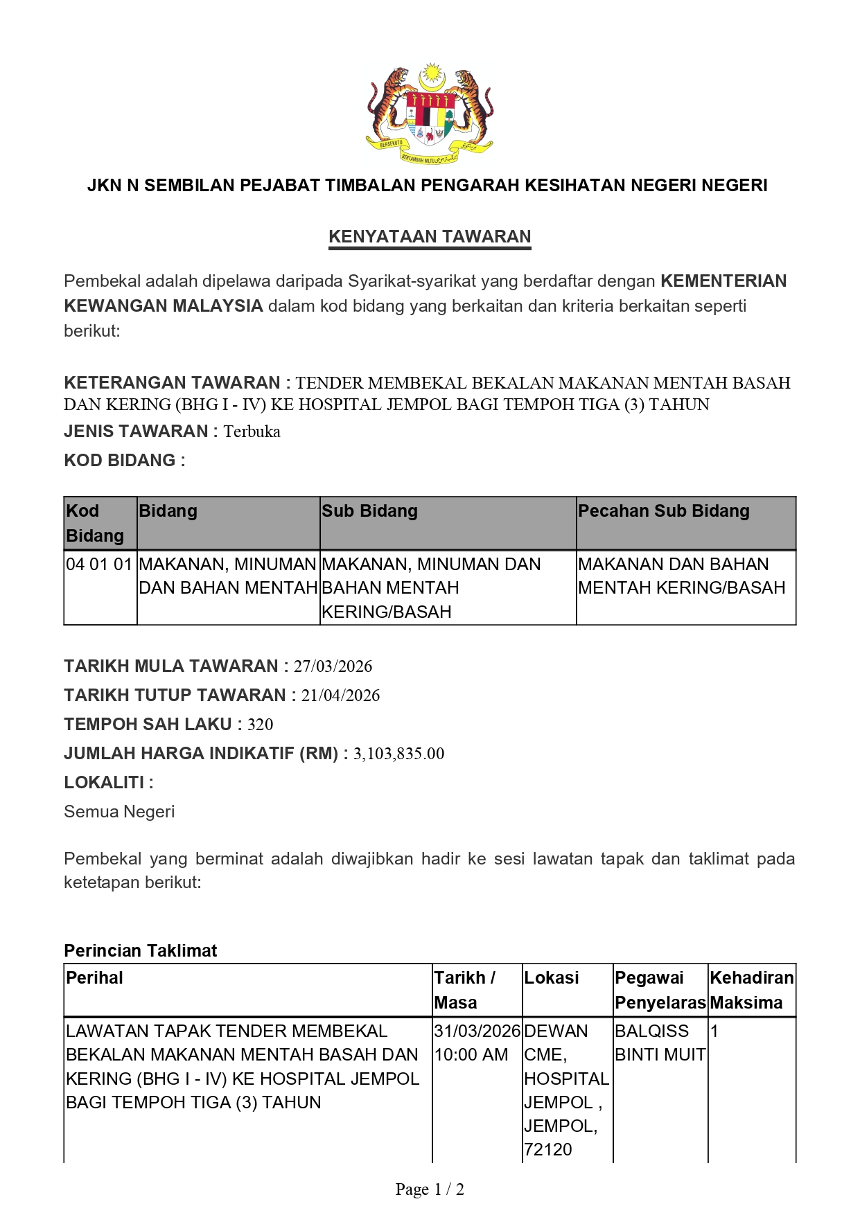 Kenyataan Tawaran Pembekal mentah basah H Jempol page 0001