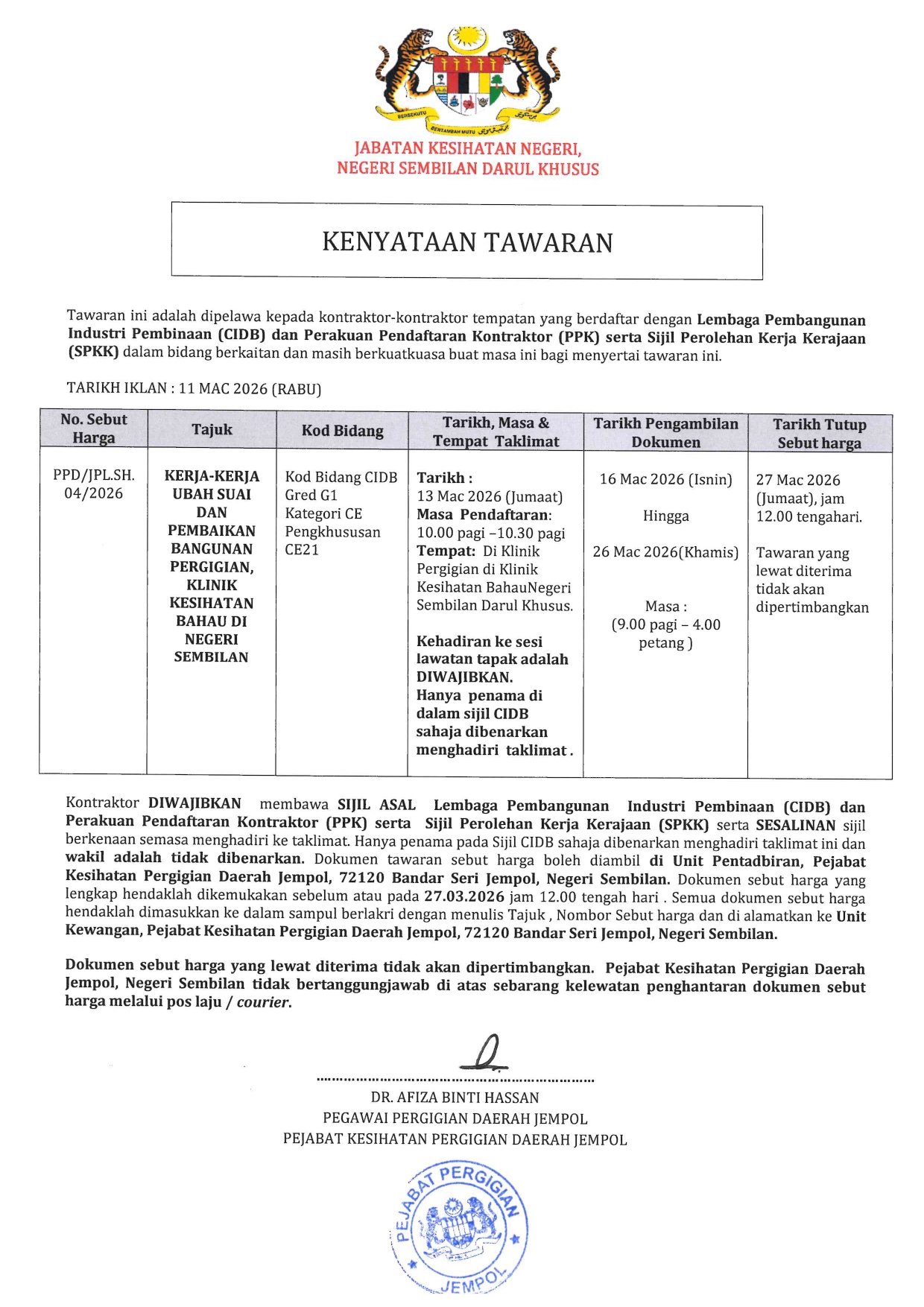 Iklan Sebut harga KP Bahau page 0001